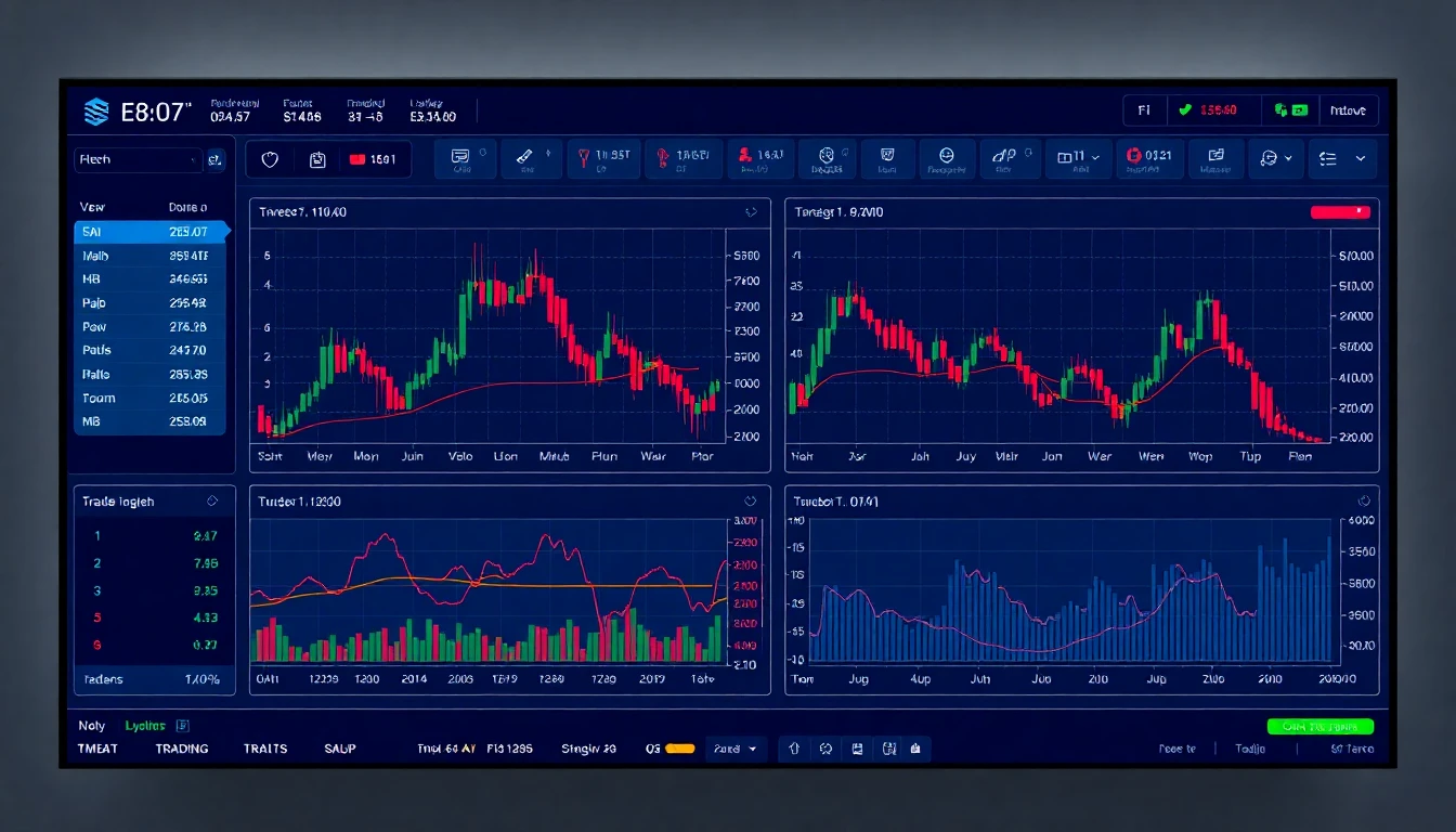 Trading-Bildschirm mit mehreren Charts und Indikatoren.